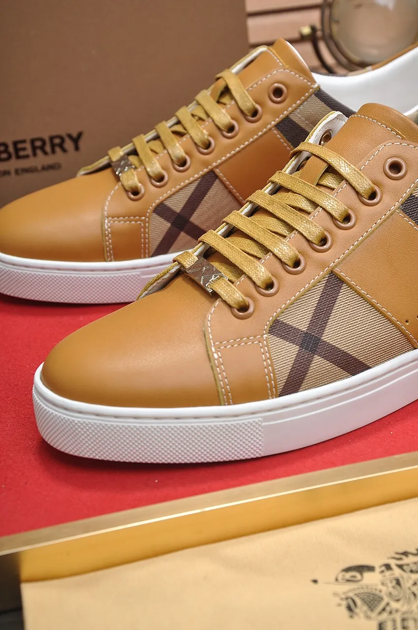 Men's shoes💰480💶[Burberry] (cowhide lining) classic low-top sneakers｜Imported cowhide with classic plaid fabric｜Cow leather lining｜Original outsole｜Fine workmanship and comfortable to wear Size: 38-44 (customized at 45)